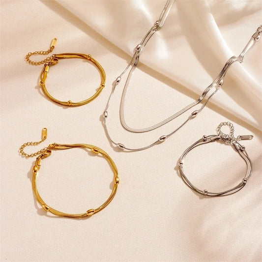 Elegant Minimalist Solid Color Titanium Steel 18K Gold Plated Bracelets Anklet Necklace