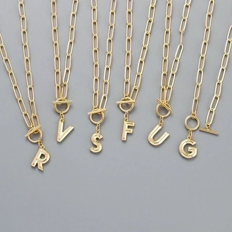 Copper Paperclip Chain Toggle Letter Pendant Necklace
