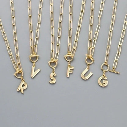 Copper Paperclip Chain Toggle Letter Pendant Necklace