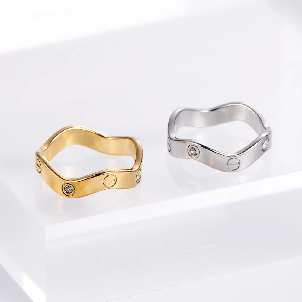 IG Style Stripe Stainless Steel Diamond Inlay Rings