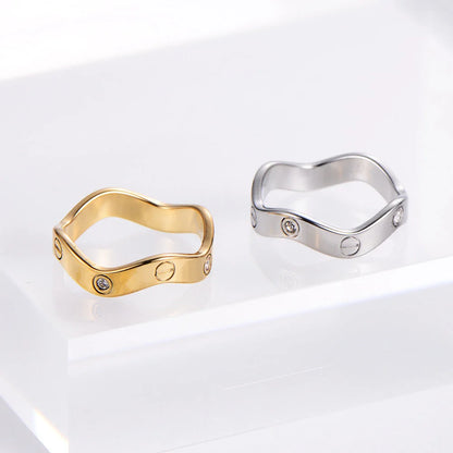 IG Style Stripe Stainless Steel Diamond Inlay Rings