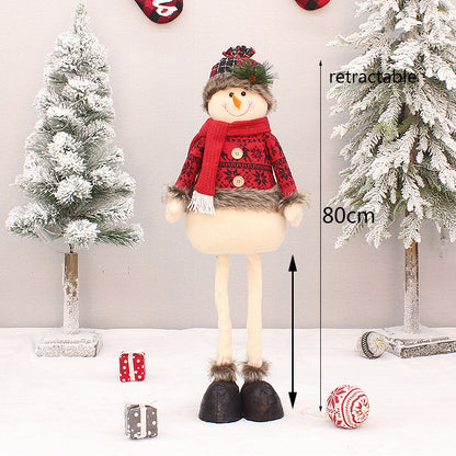2 Pieces Christmas Stretchable Doll Red Plaid Fabric Doll Gift Elderly Snowman Mall Decoration Ornament Decoration Supplies