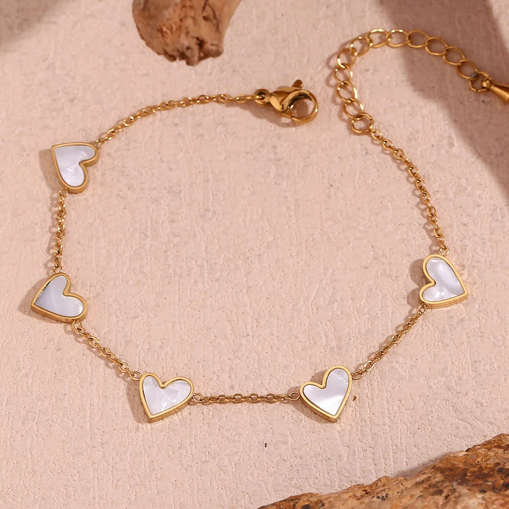 Women Fashion Heart Geometric Stainless Steel 18K Gold Plated Bracelets