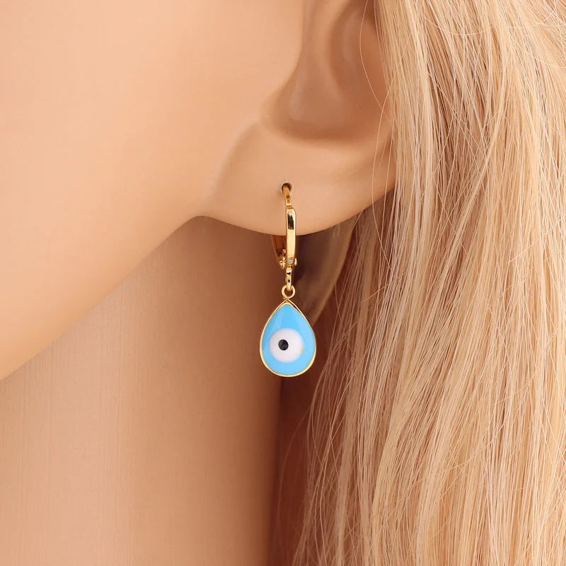 Japanese / Korean IG Style Women Minimalist Natural Metal Mixed Color Eye Droplet Resin Oil Dripping Drop Earrings