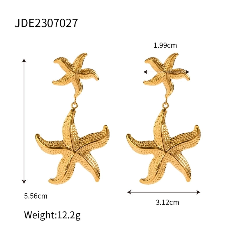 1 Pair Beach Starfish Plating 304 Stainless Steel 18K Gold Plated Drop Earrings