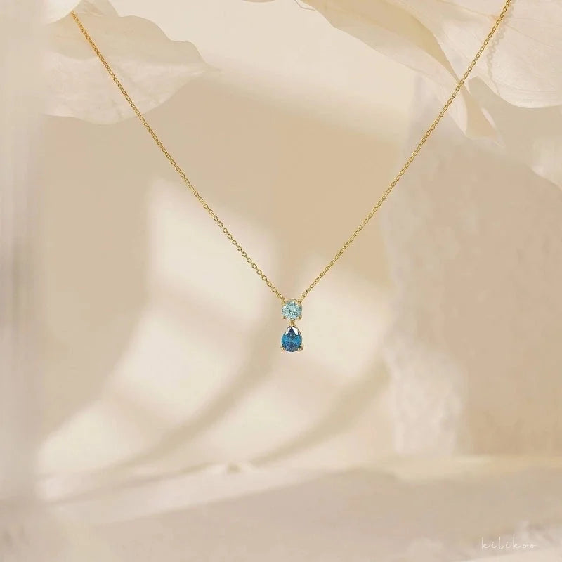 Minimalist Water Droplets 201 Stainless Steel 304 Stainless Steel Zircon 18K Gold Plated Inlay Pendant Necklace