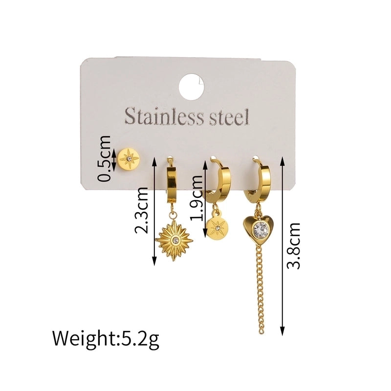 1 Set Minimalist Classic Style Heart Shape Inlay 304 Stainless Steel Rhinestones Drop Earrings