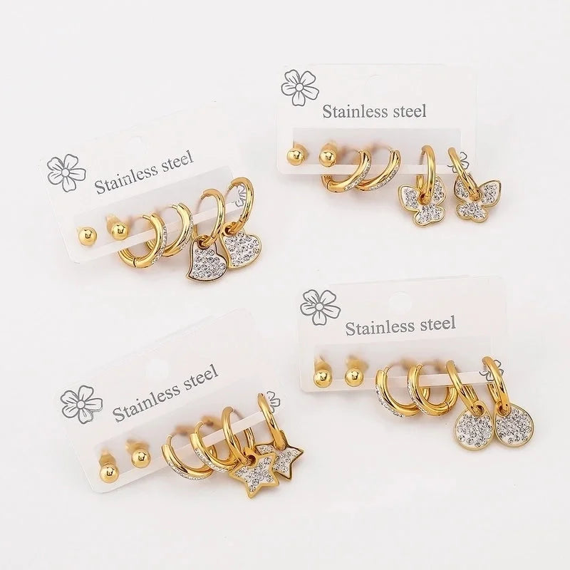 1 Set Minimalist Commute Star Heart Shape Butterfly 304 Stainless Steel Drop Earrings Ear Studs
