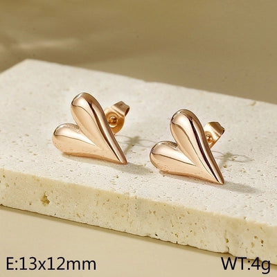 1 Pair Minimalist Heart Shape Titanium Steel Gold Plated Ear Studs
