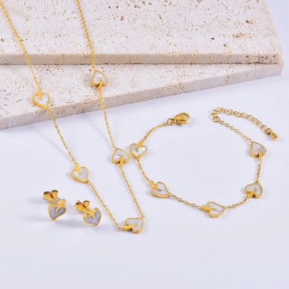 Elegant Heart Shape 304 Stainless Steel Shell Plating Bracelets Earrings Necklace