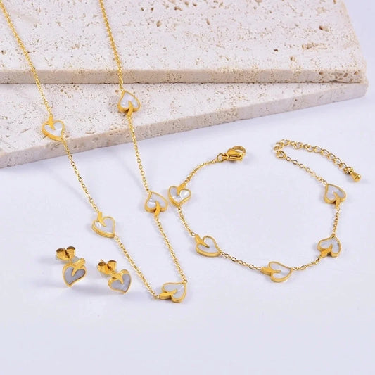 Elegant Heart Shape 304 Stainless Steel Shell Plating Bracelets Earrings Necklace