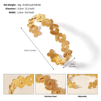 Modern Style Geometric Plant 304 Stainless Steel 18K Gold Plated Bangle In Bulk