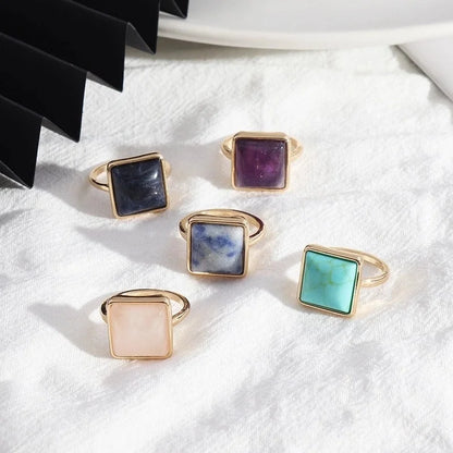 2 Pieces Minimalist Square Alloy Plating Inlay Natural Stone Women\'s Rings