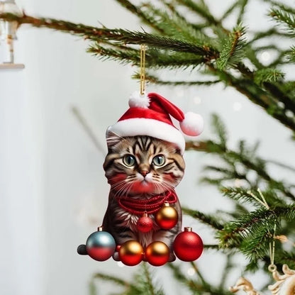 Christmas Christmas Hat Cat Arylic Flat Decorations Hanging Ornaments Car Hanging Accessories
