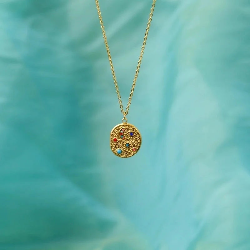 Hip-Hop Classic Style Cross Devil's Eye Star 304 Stainless Steel Zircon 18K Gold Plated Pendant Necklace