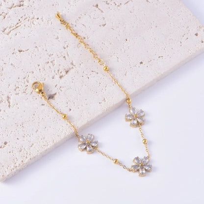 Sweet Minimalist Flower Titanium Steel Bracelets Earrings Necklace