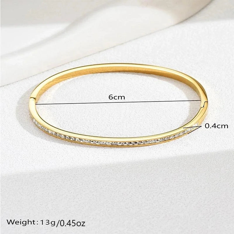 Luxurious French Style Life Tree 304 Stainless Steel 14K Gold Plated Rhinestones Bangle In Bulk