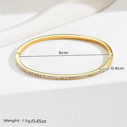 Luxurious French Style Life Tree 304 Stainless Steel 14K Gold Plated Rhinestones Bangle In Bulk