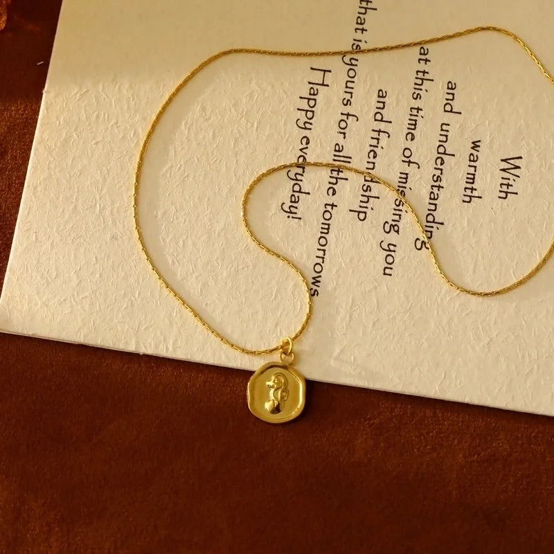 Vacation Marine Style Beach Tortoise Starfish Hippocampus 304 Stainless Steel 18K Gold Plated Pendant Necklace