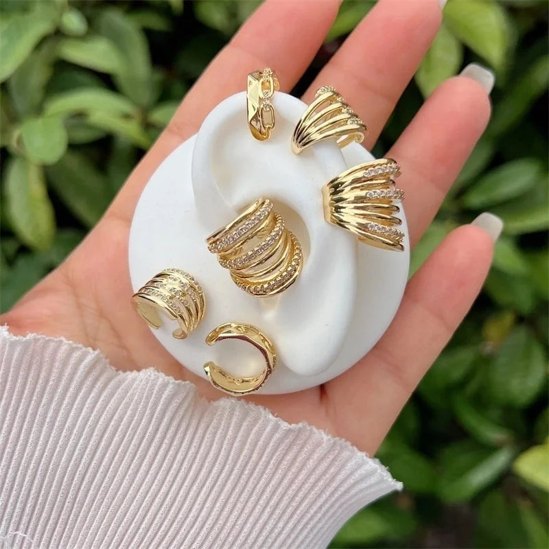 1 Pair Modern Style Minimalist Streetwear Geometric Inlay Copper Zircon 18K Gold Plated Ear Cuffs