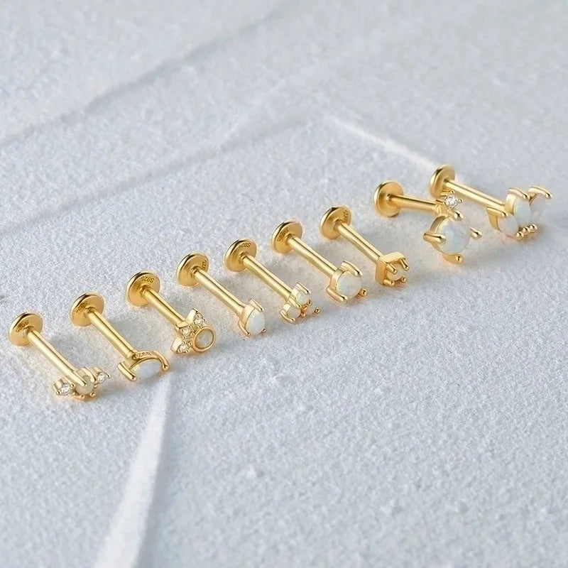 1 Piece Ear Cartilage Rings & Studs Fashion Square Water Droplets Paw Print Silver Inlay Zircon