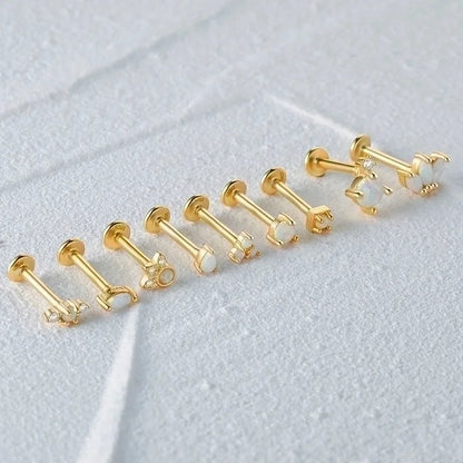 1 Piece Ear Cartilage Rings & Studs Fashion Square Water Droplets Paw Print Silver Inlay Zircon