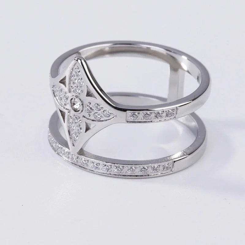 Minimalist Solid Color Titanium Steel Metal Inlay Artificial Gemstones Open Ring