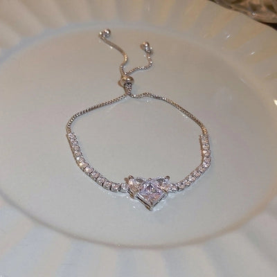 Minimalist Heart Shape Copper Inlay Zircon Bracelets