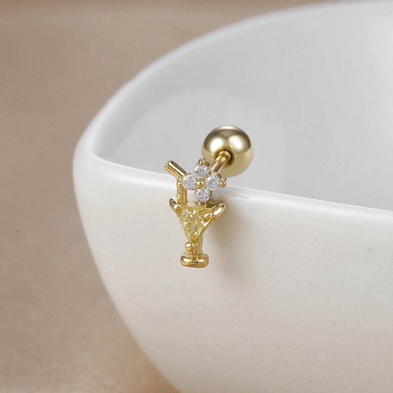 1 Piece Ear Cartilage Rings & Studs IG Style Ice Cream Heart Shape Candy 304 Stainless Steel Inlay Zircon 18K Gold Plated Ear Cartilage Rings & Studs