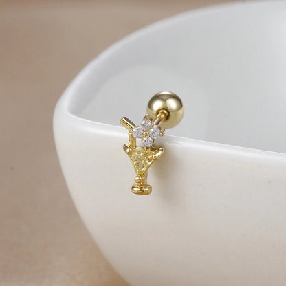 1 Piece Ear Cartilage Rings & Studs IG Style Ice Cream Heart Shape Candy 304 Stainless Steel Inlay Zircon 18K Gold Plated Ear Cartilage Rings & Studs