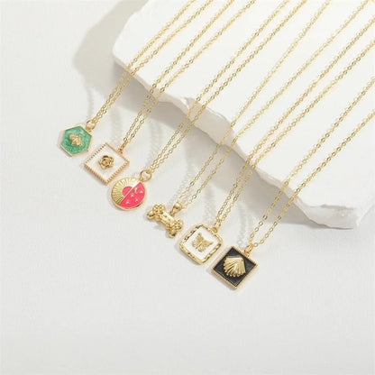 Copper 14K Gold Plated Vintage Style Minimalist Commute Enamel Inlay Butterfly Zircon Pendant Necklace