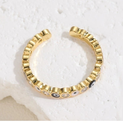 Cute Vintage Style Minimalist Devil's Eye Copper Enamel Plating Inlay Zircon 14k Gold Plated White Gold Plated Open Rings