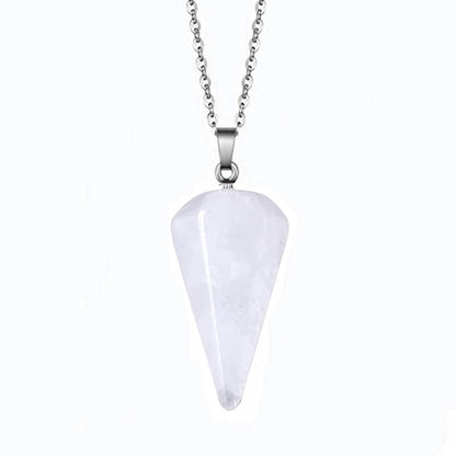 Fashion Hexagonal Cone Natural Crystal Stone Polishing Pendant Necklace 1 Piece