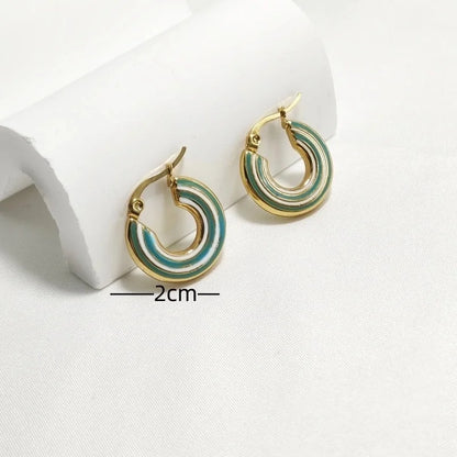 1 Pair Elegant Retro Color Block Enamel 304 Stainless Steel 18K Gold Plated Earrings