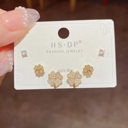 Fashion Geometric Copper Plating Artificial Pearls Zircon Earrings 3 Pairs