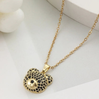 304 Stainless Steel Copper 18K Gold Plated Inlay Bear Zircon Pendant Necklace