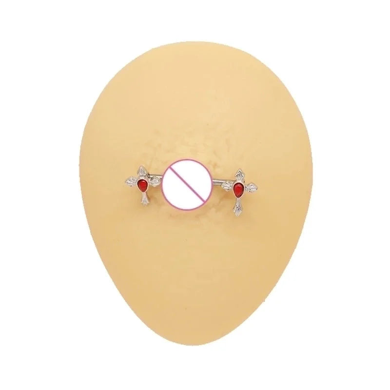 1 Piece Nipple Rings & Studs Punk Cross Heart Shape Spider Web Alloy Rhinestone Titanium Steel Epoxy Resin Glass White Gold Plated Gold Plated