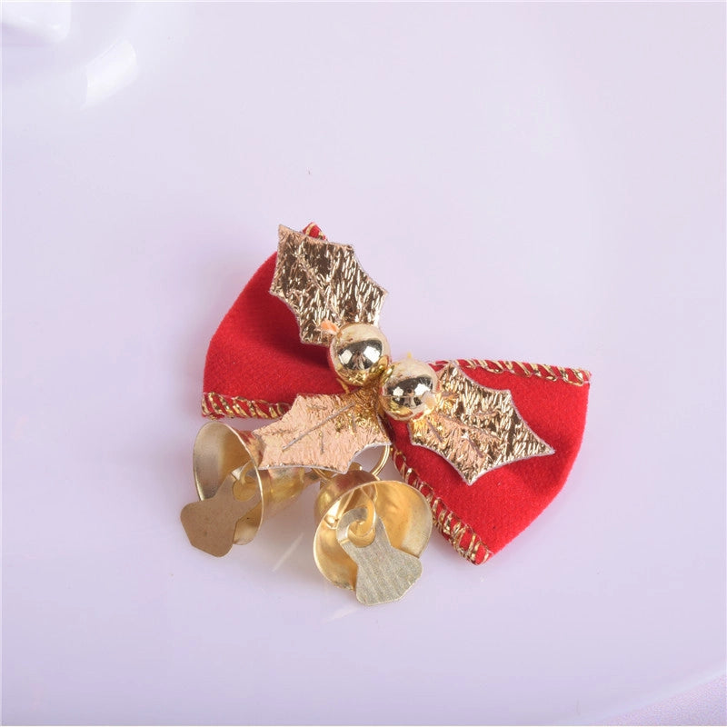 Factory Direct Christmas Bow With Iron Bell Decoration Christmas Wreath Mini Bow With Bell