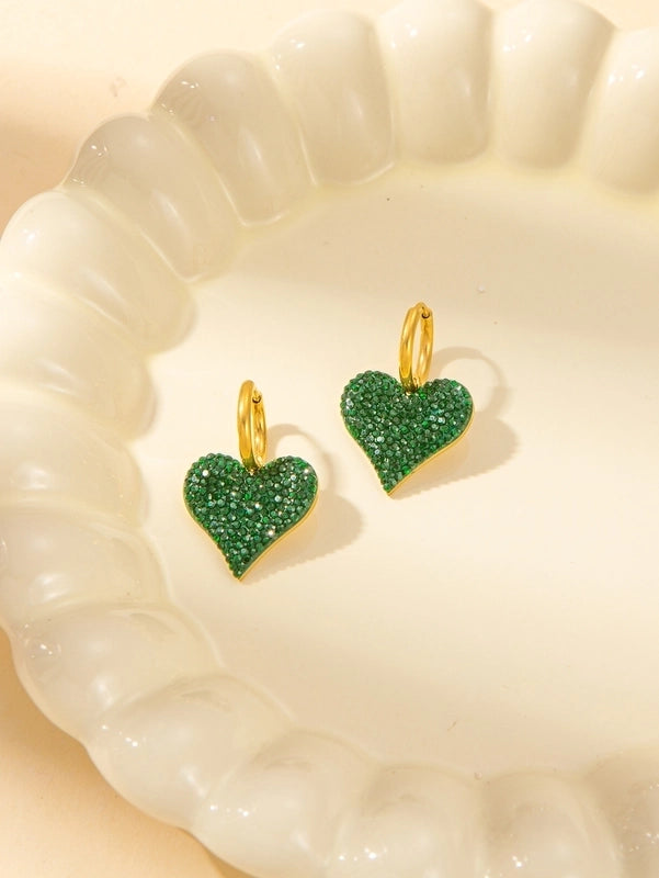 IG Style Minimalist Heart Shape Titanium Steel Shell Zircon Inlay Earrings Necklace