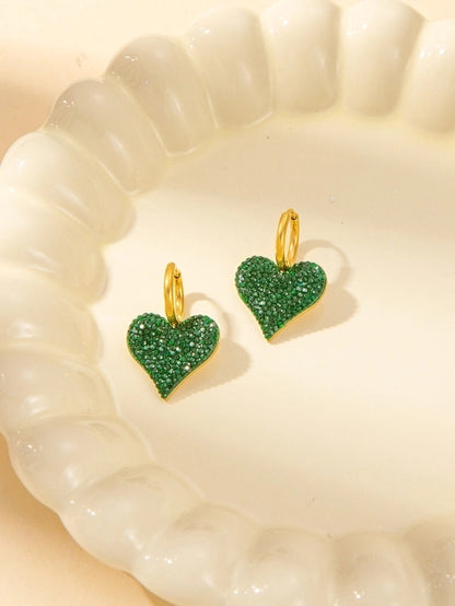 IG Style Minimalist Heart Shape Titanium Steel Shell Zircon Inlay Earrings Necklace