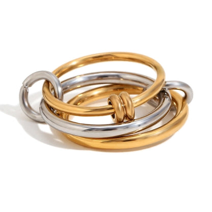 IG Style Circle 304 Stainless Steel Rhinestones 18K Gold Plated Layered Plating Inlay Rings