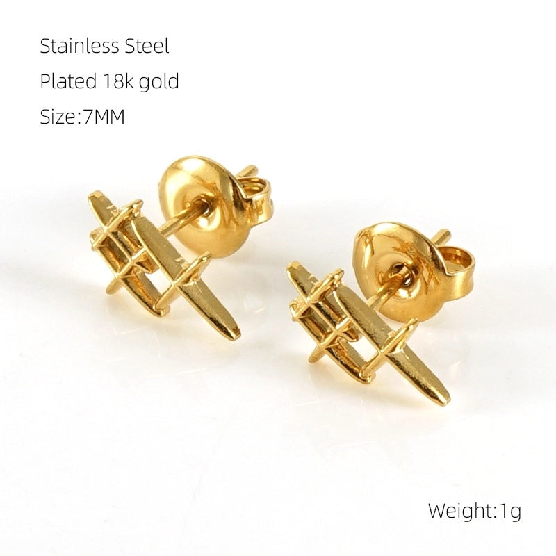 1 Pair Sweet Minimalist Star Heart Shape Airplane Hollow Out 304 Stainless Steel 18K Gold Plated Ear Studs