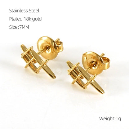 1 Pair Sweet Minimalist Star Heart Shape Airplane Hollow Out 304 Stainless Steel 18K Gold Plated Ear Studs