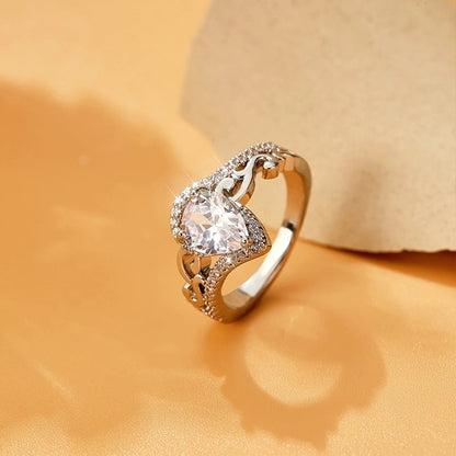 Modern Style Water Droplets Copper Plating Hollow Out Inlay Rhinestones Zircon White Gold Plated Rings