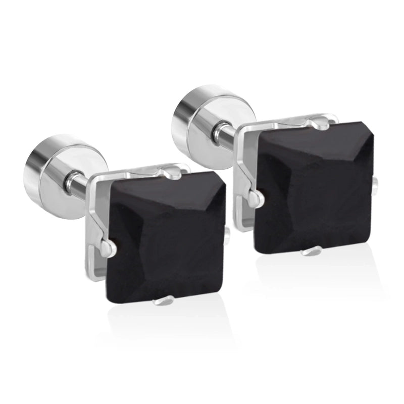 Minimalist Square Stainless Steel Rhinestone Ear Studs 1 Pair