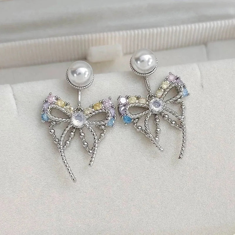 1 Pair Elegant Lady Streetwear Water Droplets Heart Shape Flower Hollow Out Inlay Steel Imitation Pearl Zircon Drop Earrings