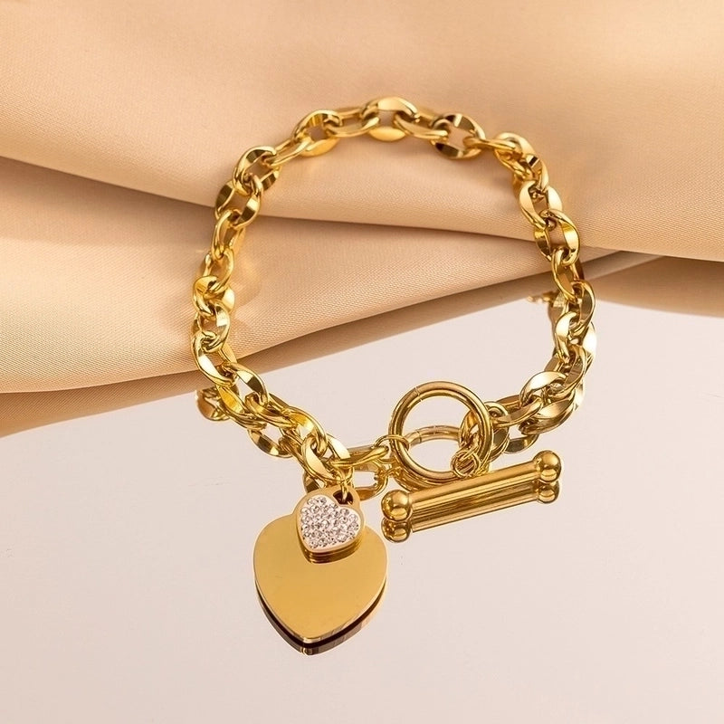 Minimalist Heart Shape 304 Stainless Steel 18K Gold Plated Artificial Rhinestones Bracelets In Bulk