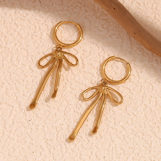 Fashion Bowknot Geometric Stainless Steel 18K Gold Plated Earrings