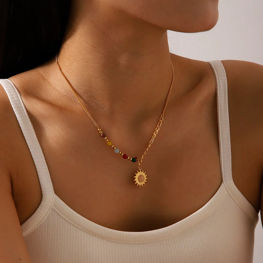 IG Style Sun Geometric Stainless Steel Electroplating Necklaces
