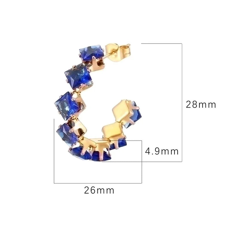 1 Pair Minimalist Commute Color Block Inlay 201 Stainless Steel Zircon 18K Gold Plated Earrings
